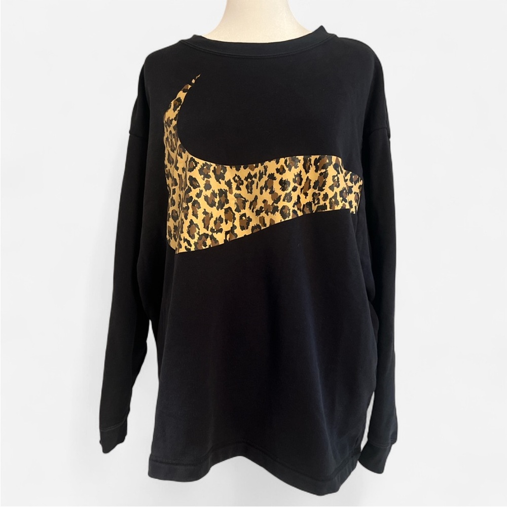 Nike Black Crewneck Sweatshirt with Leopard Swoosh